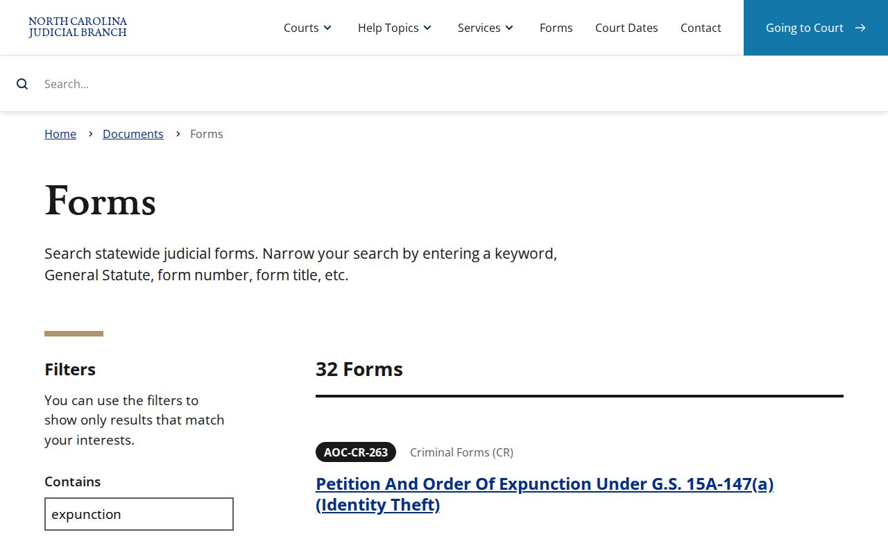 Roper criminal records and official North Carolina expunction forms