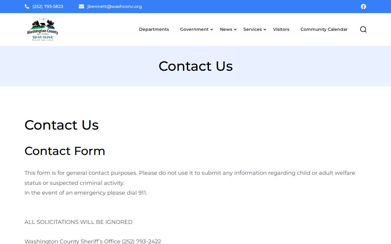 Washington County arrest lookup contact page