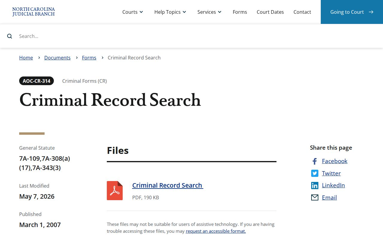 Washington County criminal record AOC-CR-314 search form