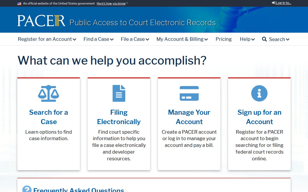 Washington County criminal history PACER federal docket access