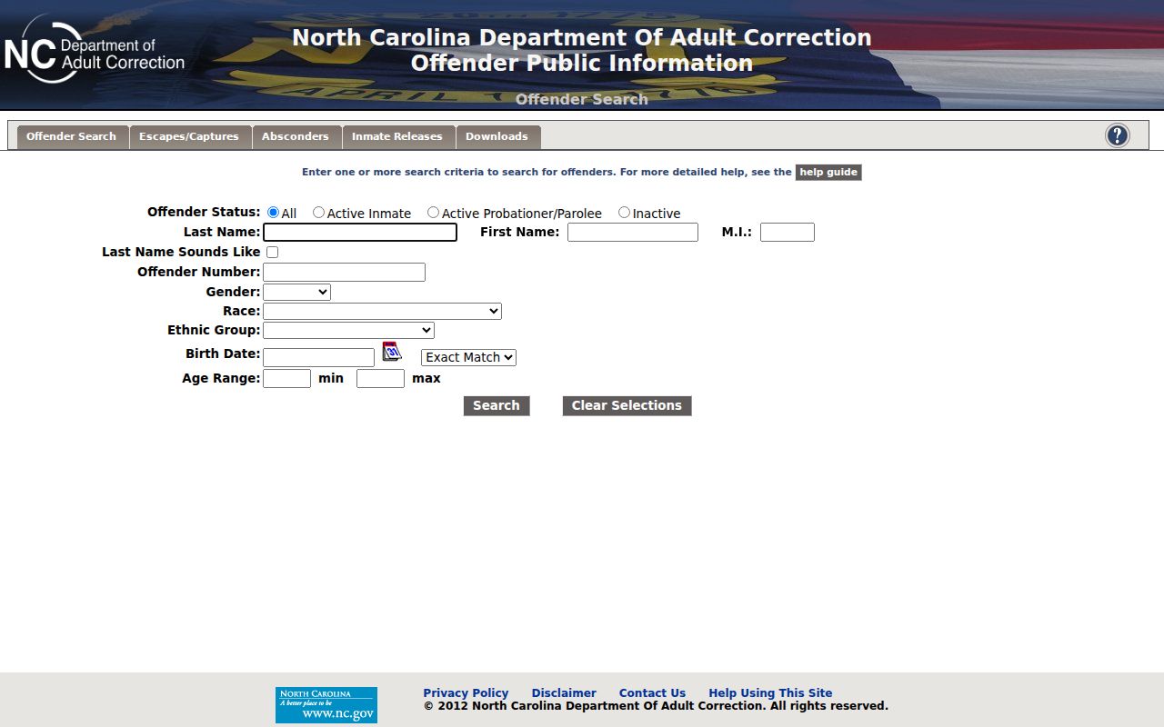 Washington County criminal history NCDAC offender search