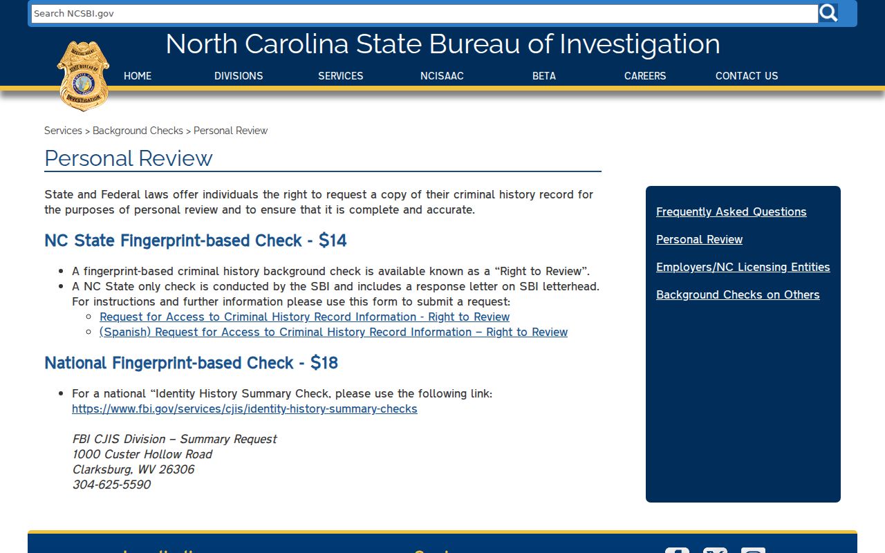 Washington County criminal history SBI Right to Review process