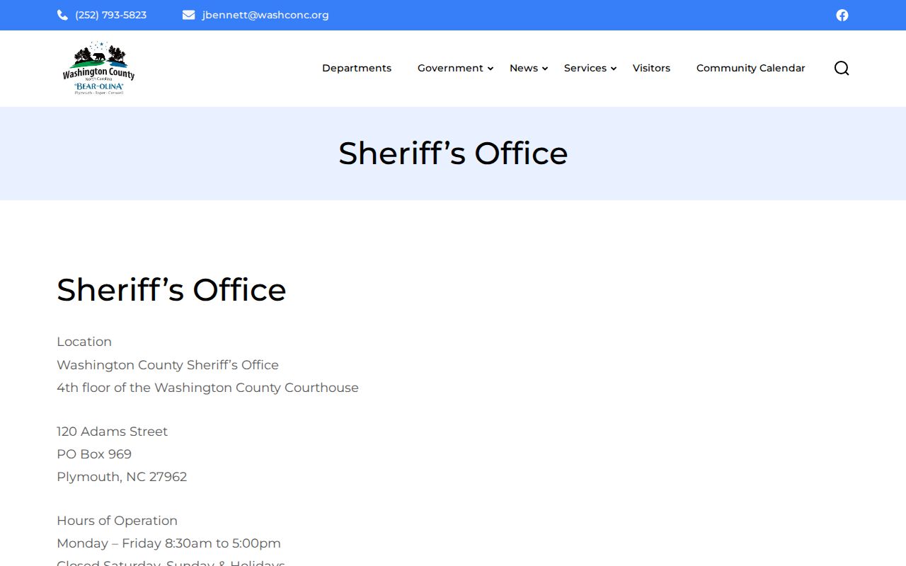 Washington County criminal records Sheriff's Office contact page