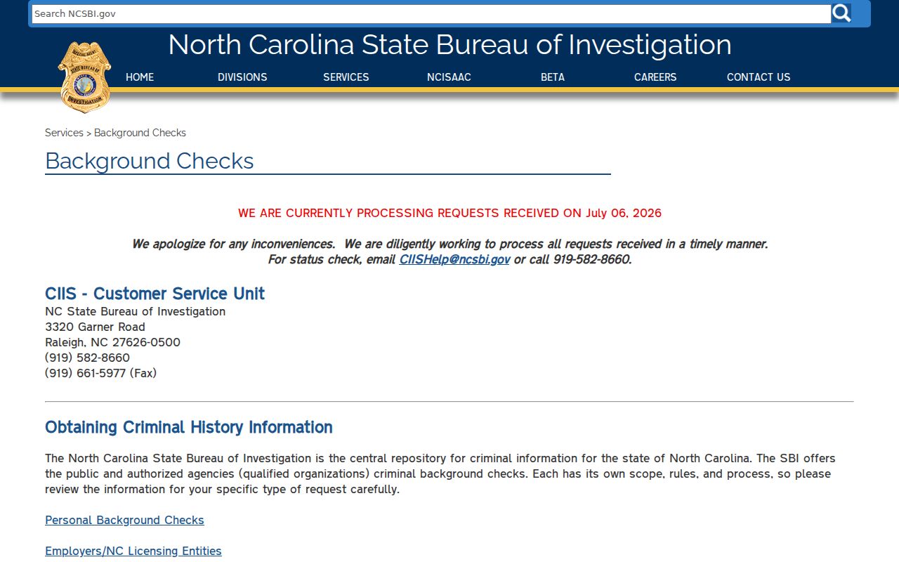 Washington County criminal history NCSBI repository overview