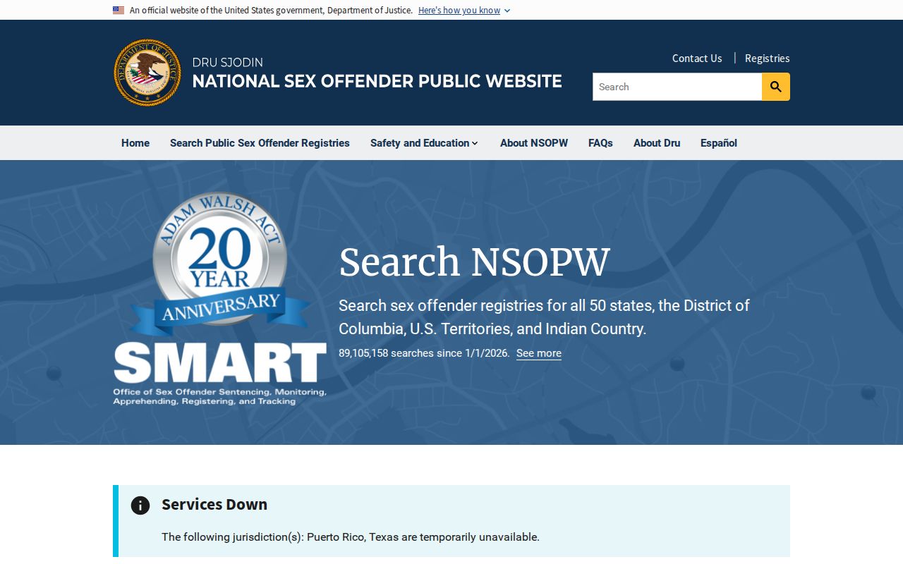 National sex offender search for a Washington County registry check