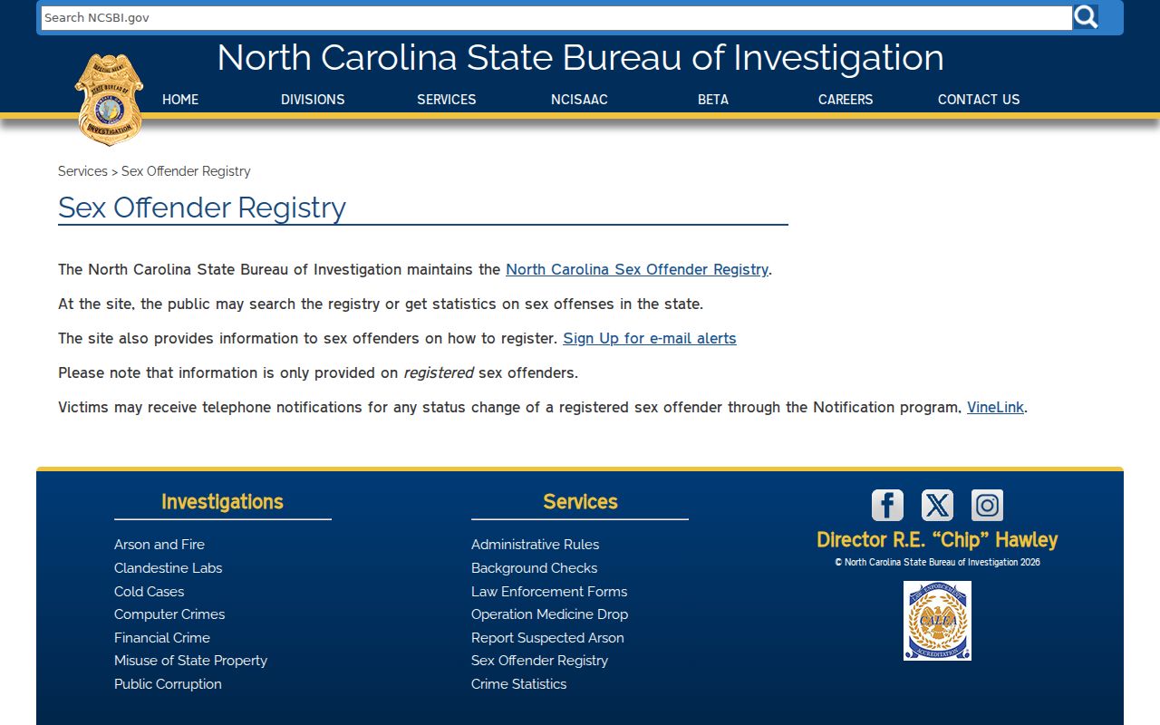 NCSBI overview for Washington County sex offender registry records
